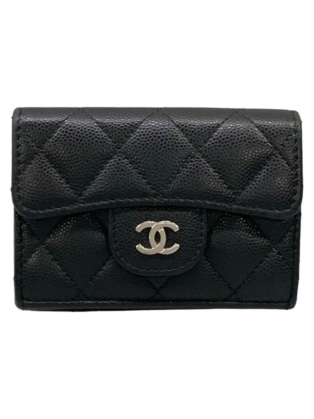Chanel Trifold Wallet Classic Small Flap Quilted Black Silver